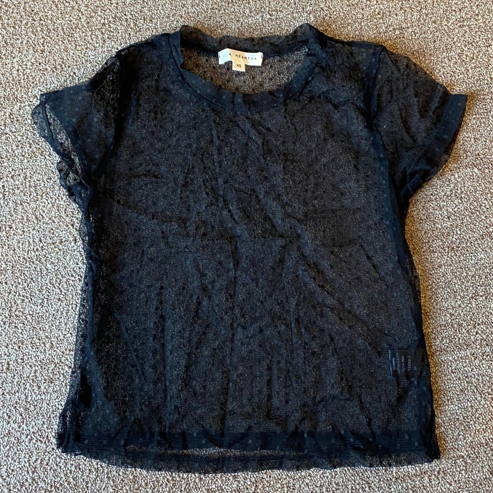 LA Hearts mesh polka dot t shirt XS